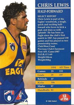 1995 Select AFL #13 Chris Lewis Back